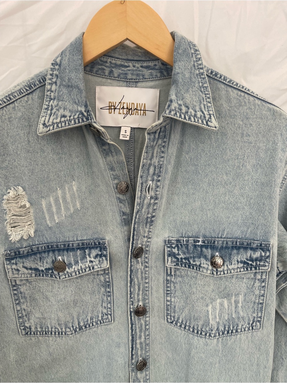 Zendaya- Romper Light Wash Distressed Denim - Size-Small